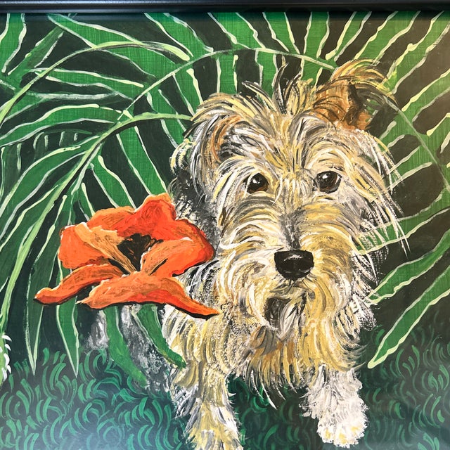 Contemporary terrier dog & ferns print by Judy Henn. Signed with monogram and framed. Measures 14x11 / 16.75x13.75 framed....