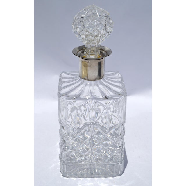 1920s Style After Bohemian Victorian Cube Hand Brilliant Cut Decanter Silver Plate Neck Faceted Stopper For Sale - Image 14 of 15