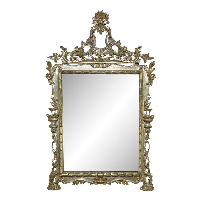C. 1950s Italian Hand Carved Silver Leaf Mirror For Sale