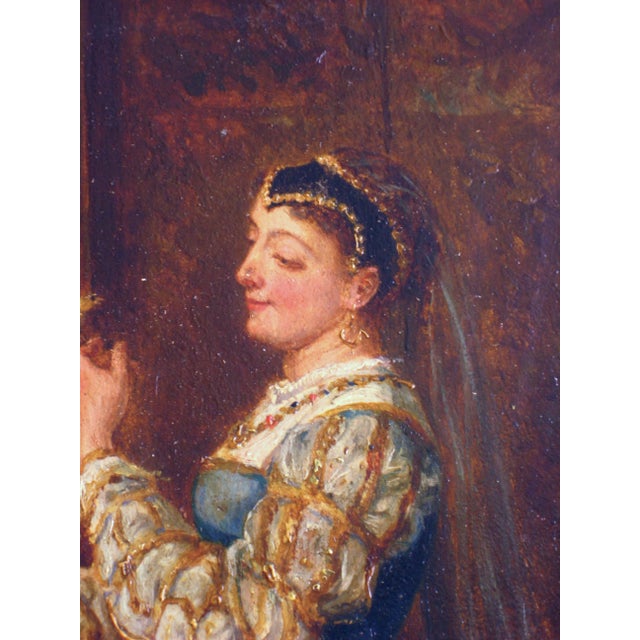 Blue Portrait of a Lady Holding a Bird French Oil Painting Alfred Henri Darjou For Sale - Image 8 of 17