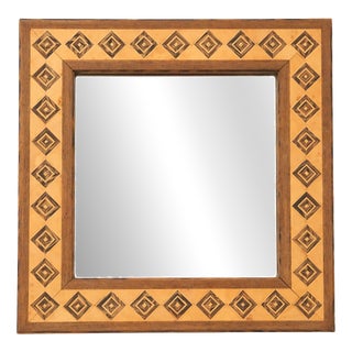 Geometric Brown Wood Marquetry Mirror by Pio Zanotti, Italy, 20th Century For Sale