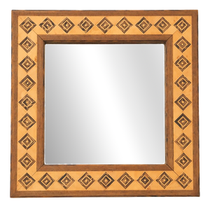 Geometric Brown Wood Marquetry Mirror by Pio Zanotti, Italy, 20th Century