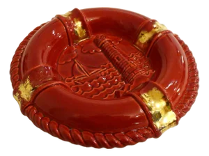 Buoy Ashtray in Red Earthenware and Gilding with Marine Decoration from Verceram, France 1950s-1960s