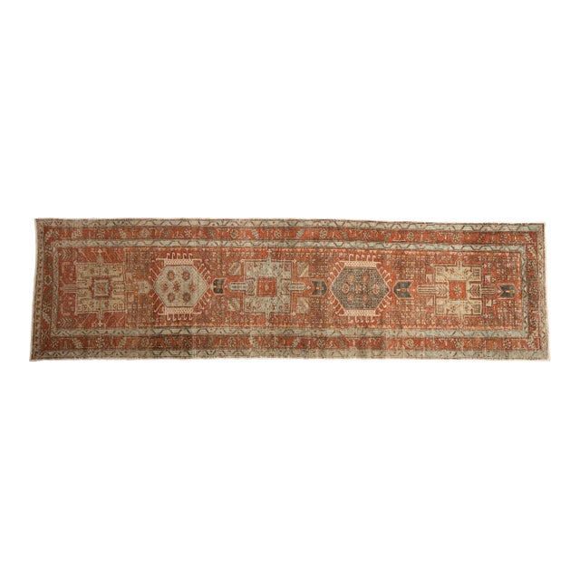 1940s Vintage Persian Karaja Hook & Latch Medallion Wool Rug Runner For Sale