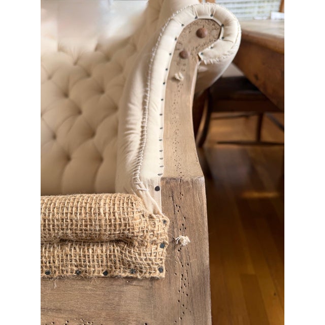 A Pair of Tufted Wingback Chairs in Ivory by Restoration Hardware Attributed to Ralph Lauren Heppelwhite Chairs For Sale - Image 12 of 18