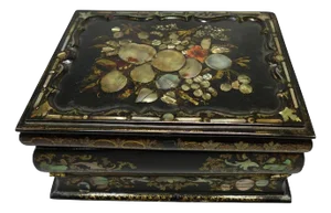 Antique Chinoiserie Mother of Pearl Inlaid Papier Mache Lap Desk Box