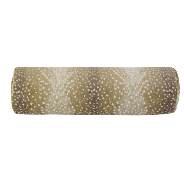 Early 21st Century Custom-Tailored Antelope Fawn Deer Spot Velvety-Chenille Bolster Pillow 25" X 8" For Sale - Image 5 of 8