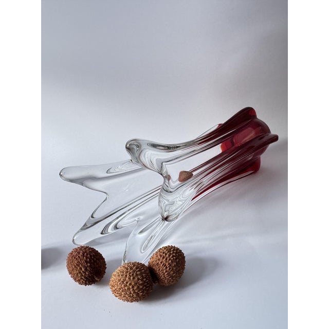 Large Mid-Century Modern Sculptural Ruby Red and Clear Art Glass Vase, 1960s For Sale - Image 13 of 17