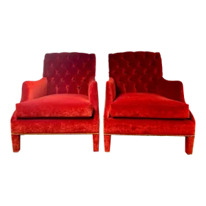 Red Velvet English Chairs - Set of 2