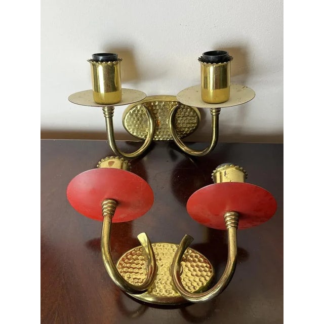 Brass and Colored Aluminum Wall Lamps, Italy, 1950s, Set of 2 For Sale - Image 12 of 12