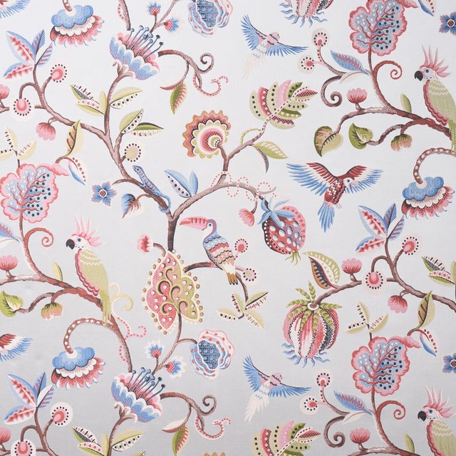 SAMPLE - Schumacher Birds Of Paradise Fabric In Mist For Sale