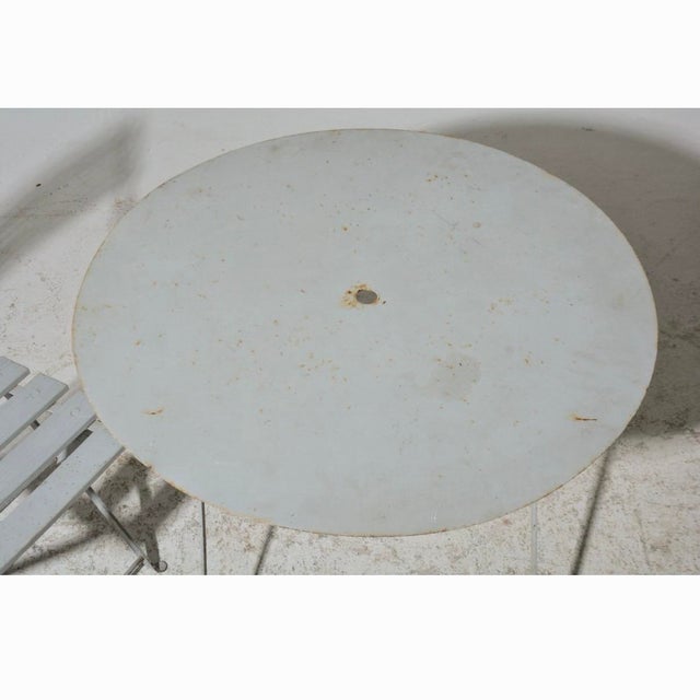 Vintage Painted Metal Bistro Table & Chair - Table is 27 in tall x 31 inch diameter