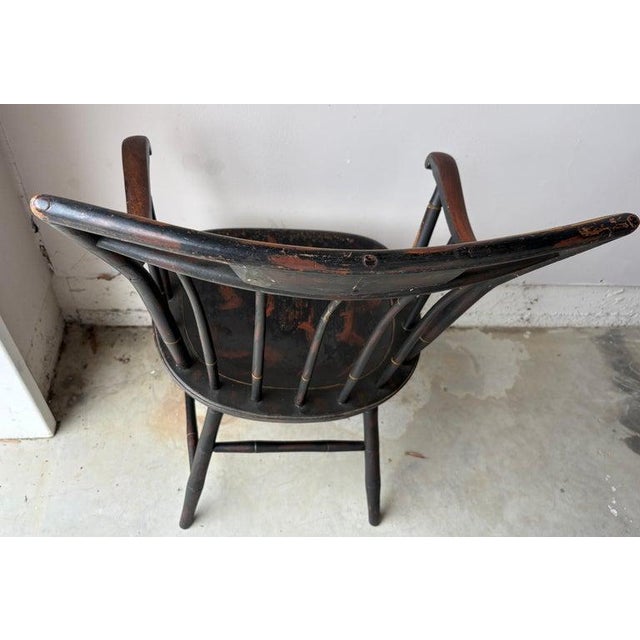 Brown 19thc Original Paint Decorated Windsor Arm Chair For Sale - Image 8 of 10