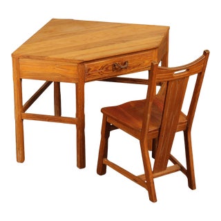 Brandt Ranch Oak Corner Writing Desk and Chair For Sale