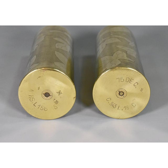 Antique French Trench Art Brass Shell Vases, 1890s, Set of 2 For Sale - Image 14 of 15
