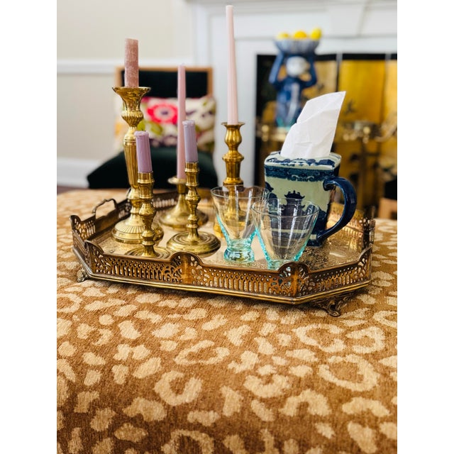 Vintage Large Brass Engraved Tray For Sale - Image 10 of 12