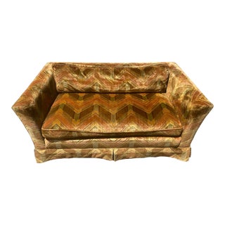 1960s Mid Century Modern Jack Lenor Larsen Style Milo Baughman for Drexel Geometric Tuxedo Loveseat Sofa For Sale