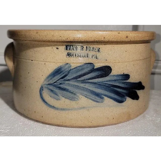 Rustic 19Thc Decorated Stone Ware From Evan Jones Cake Crock For Sale - Image 3 of 5