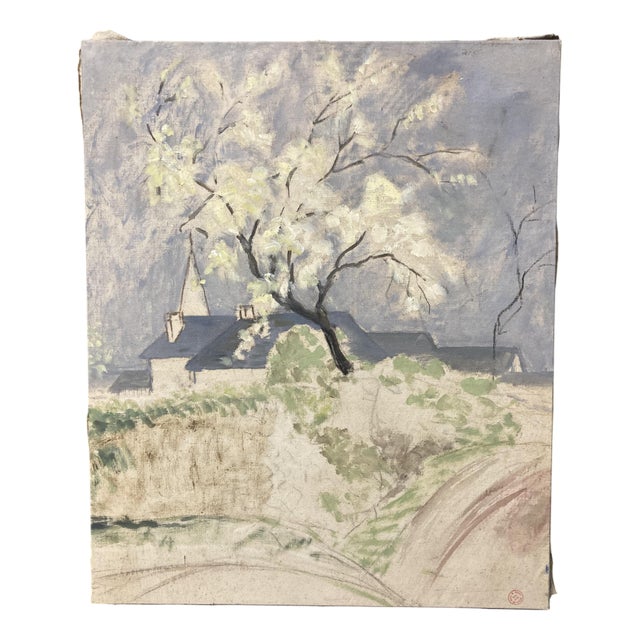 Marthe Orant, Landscape with a Bell Tower, 1890s-1910s, Oil on Canvas For Sale