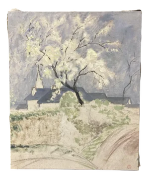 Marthe Orant, Landscape with a Bell Tower, 1890s-1910s, Oil on Canvas