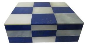 Lapis Lazuli Intarsia Mother of Pearl Vintage Jewelry Box