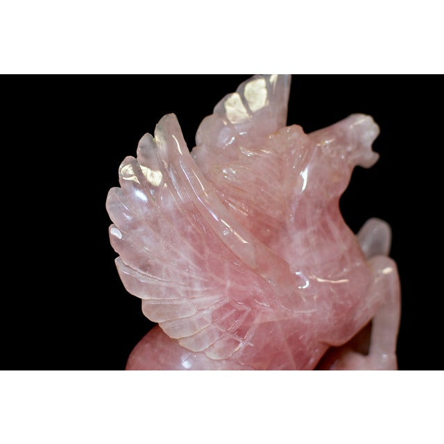 Gemstone Natural Rose Quartz Pegasus Flying Horse Pink Gemstone For Sale - Image 7 of 13