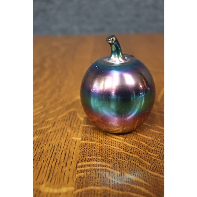 Traditional Sea Glasbruk Swedish Iridescent Art Glass Apple Paperweight For Sale - Image 3 of 8