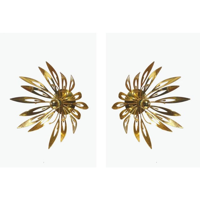 1970s Golden Flower Sconces, 1970s, Set of 2 For Sale - Image 5 of 11