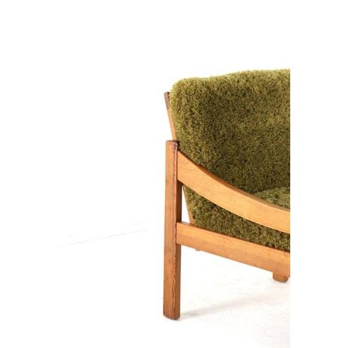 Brown Pine Armchair with Green Upholstery, 1970s For Sale - Image 8 of 16