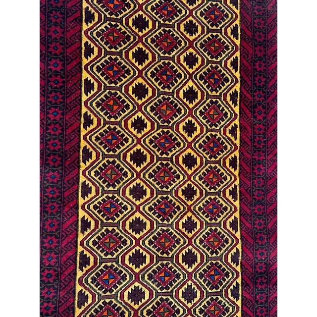Pretty vintage Turkmen rug with nice tribal and geometrical design and nice colours with yellow background and red, black,...