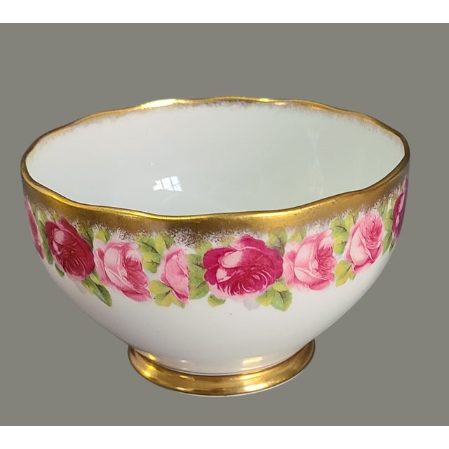 Victorian Vintage English Gilded Painted Romantic Roses Roslyn Fine Bone China Creamer & Sugar Set For Sale - Image 3 of 9