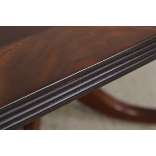Wood Smith & Watson Banded Inlaid Mahogany Pedestal Double Dining Table For Sale - Image 7 of 17