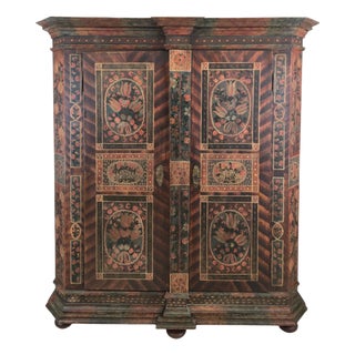 South German Painted Folk Cupboard with Floral Paintings, 1814 For Sale