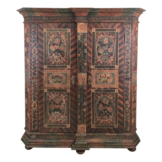 South German Painted Folk Cupboard with Floral Paintings, 1814 For Sale