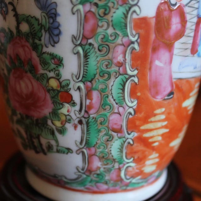 Late 19th Century Rose Medallion Lamp With Celadon Pleated Linen Shade For Sale - Image 5 of 12