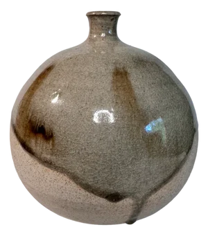 Studio Ceramic Sphere Earthenware Vase with Half-Glaze, Germany, 1960s