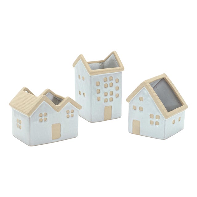 Neutral Porcelain House Planter (Set of 3) For Sale