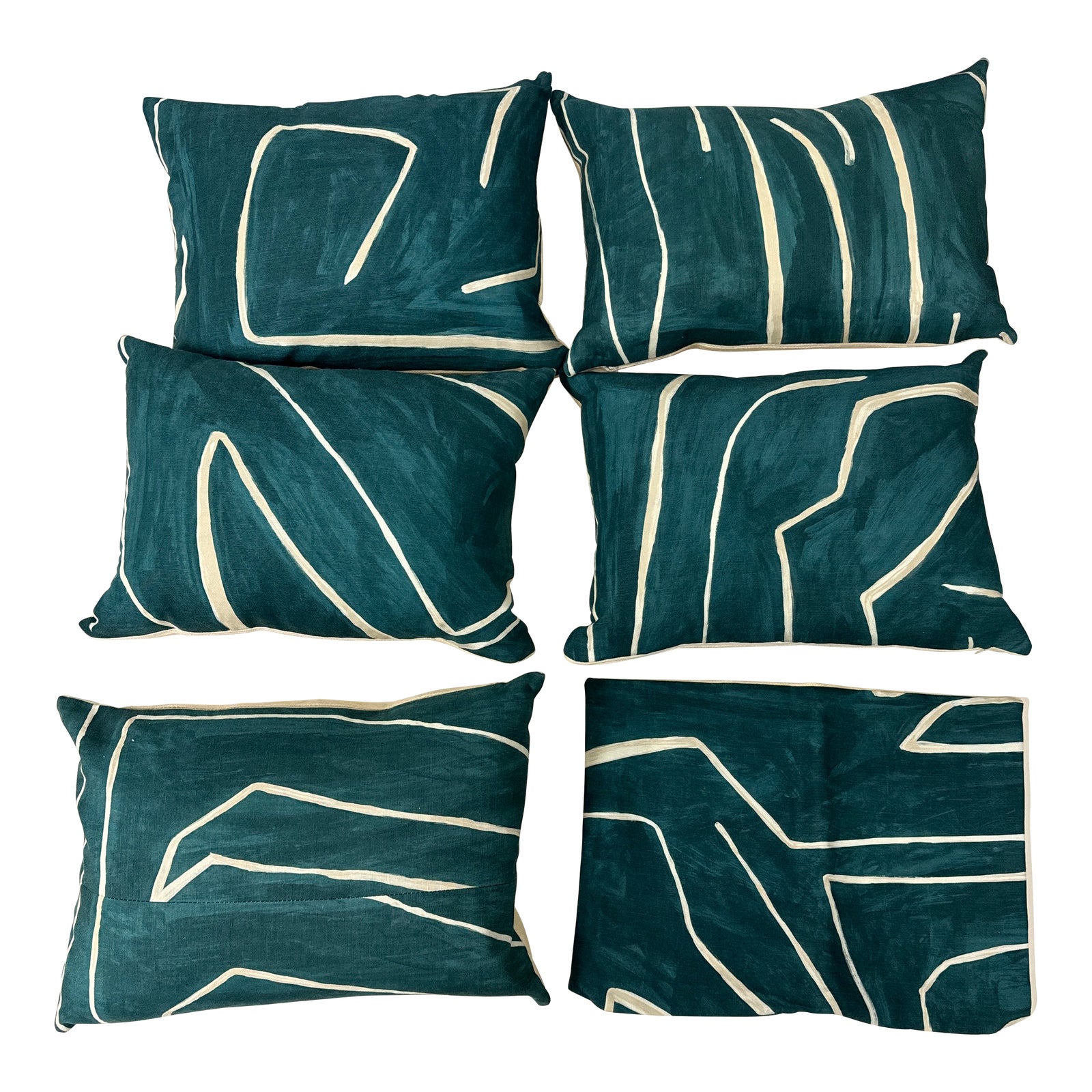 Kelly Wearstler Graffito Aegean Sea Throw Pillows, Set of Six | Chairish