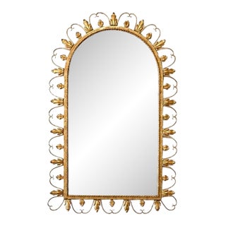 Vintage Hollywood Regency Belgian Gilt Iron Arch Mirror by Deknudt, for LaBarge Mirrors Inc. 1960's For Sale