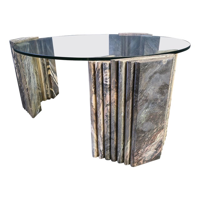Vintage Italian Marble and Glass Coffee Table, 1970s For Sale