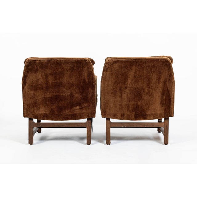 Wood Pair of Mid-Century Brown Velvet Lounge Chairs Attributed to Edward Wormley, 1960s For Sale - Image 7 of 17