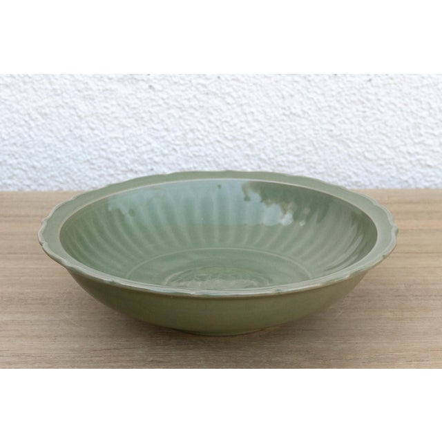 Antique Celadon Green Plate W/ Landscape Scene For Sale - Image 4 of 7