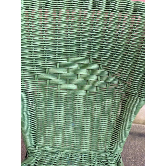 Mint 1940s Original Painted Mint Green Wicker Chairs -Pair For Sale - Image 8 of 8