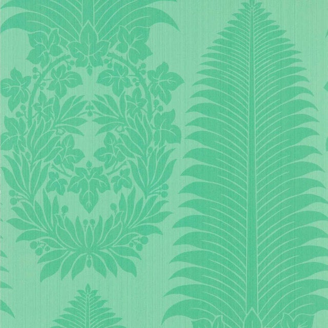 Zoffany Marsden`s Palm Damask Wallpaper in Pale Poison For Sale
