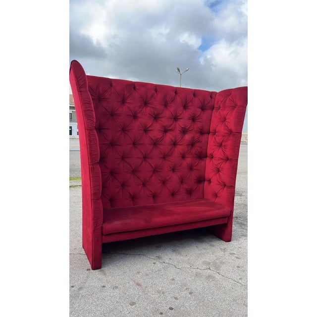 1980s High Back Sofa in Bordeaux Velvet, 1980s For Sale - Image 5 of 6