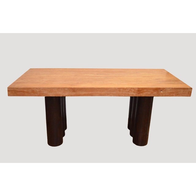 2010s Andrianna Shamaris Cerused Teak Wood Table with Contrasting Coconut Wood Base For Sale - Image 5 of 5