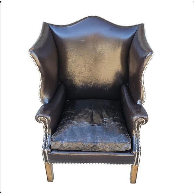 Coffee Vintage Rose Tarlow Style Leather Wingback Armchair, Circa 1960 For Sale - Image 8 of 12