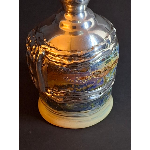 1990s Handcrafted Sterling Silver & Iridescent Art Glass Kiddush Cup - "Borei P'ri Hagafen" Blessing - Judaica Gift For Sale - Image 12 of 18