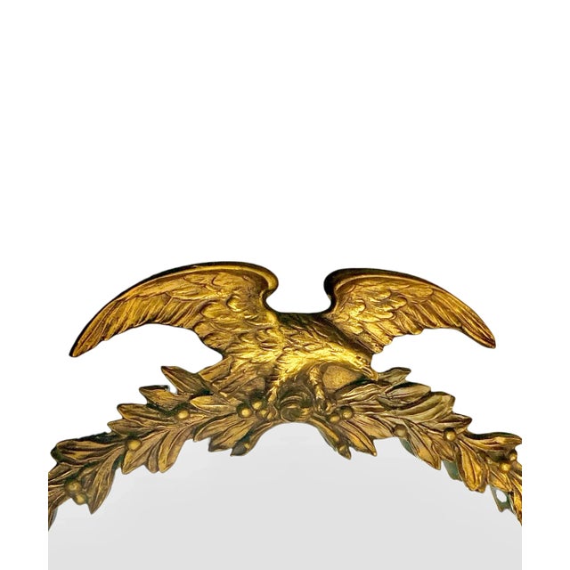 Early 20th Century Early 20th Century American Round Gilt Wood Mirror, Federal Eagle Crest & Carved Wreath, 29.5"h For Sale - Image 5 of 7