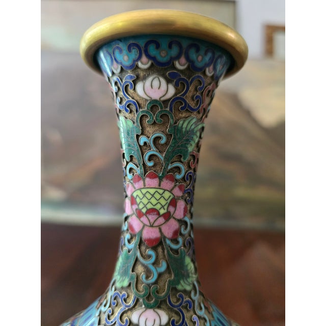 Vintage Chinese Mid Century Museum Pr Cloisonne Vases For Sale - Image 11 of 12